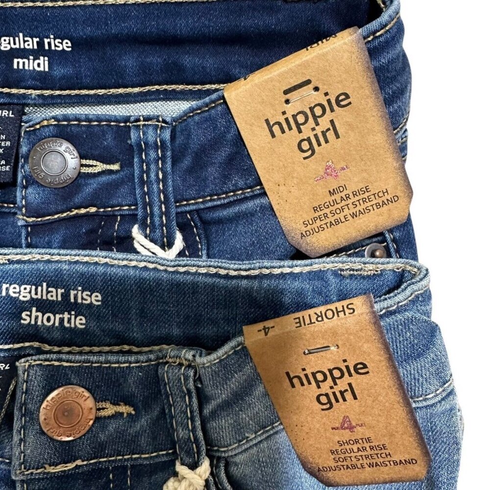 Hippie Girl Size 4 Snap Button Stretch Adjustable Waist Jean Shorts 2-Pairs ~NWT - Picture 3 of 7